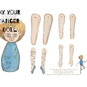 The Blue Dancer paper toy INSTANT Download illustration Diy articulated paper doll printable decoration pdf for kids image 2