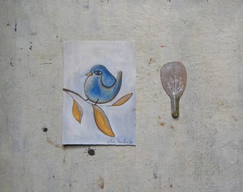 Pintura de un pequeño pájaro azul: retrato original de un animal, decoración caprichosa para el hogar