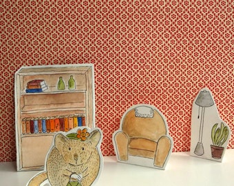 Juguete de papel de ratón DESCARGA INSTANTÁNEA Ilustración de mascota Diy - Decoración imprimible pdf - para niños - bosque