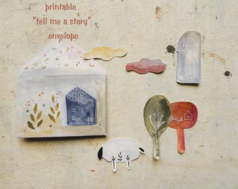 Juguete de papel con sobre "Cuéntame una historia": Arte imprimible (Descarga PDF)