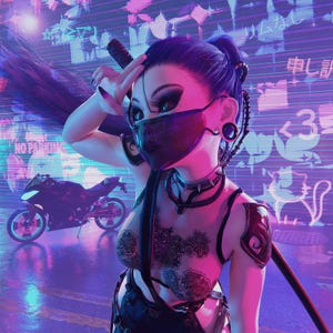 Cyberpunk biker girl, street kid, wall art