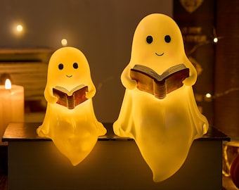 Lámpara de noche fantasma de lectura hecha a mano: decoración espeluznante para estantería de Halloween