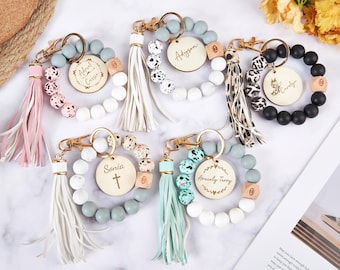 Personalized Silicone Beaded Wristlet Keychain: Women's Wallet Accessory