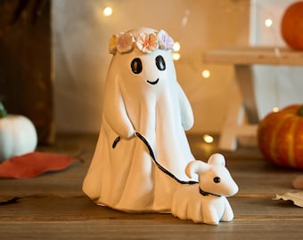 Decorazione di Halloween a forma di cane fantasma in resina fatta a mano - Edizione limitata