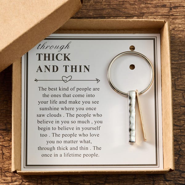 Handmade Through Thick and Thin Heart Stamped Keychain for Best Friend,Personalized Anniversary Valentine's Gift,Bridesmaid Gifts for Her