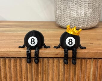 Pool Desk Decor, 8 Ball Buddy, Crowned Eight Ball, Billiard Game Figurine