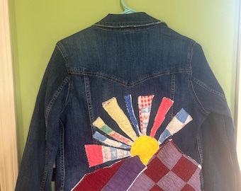 Denim Jacket with Vintage Quilt Pieces