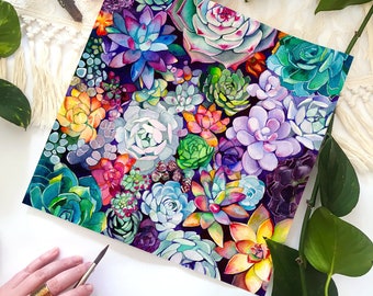 Succulent Garden -  Watercolor Painting - Floral - Bohemian Illustration - Art Print - Home Decor - Rainbow Bold Colors