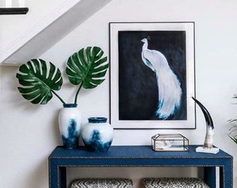 Peacock Painting - As Seen in Better Homes and Gardens July 2020 - Bird Wall Art Acrylic Painting - White Peacock II - Large Print