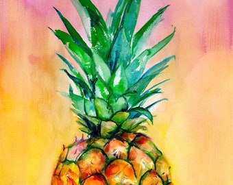 Ombre Pineapple Art Print - Tropical - Hot Pink - Yellow - Watercolor - Tropicali - Bohemian - Boho Decor - Gallery Wall - Southern