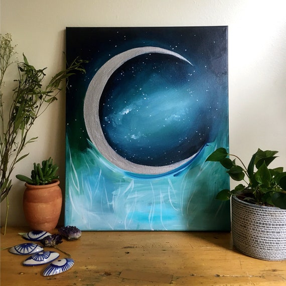 Silver Moon Garden - Moon Art Print - Garden - Goddess - Boho - Bohemian Decor - Giclee Print - Girls Room - Space - Night Sky - Stars