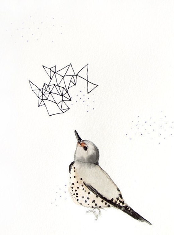 Pen and Ink Illustration - Bird Art Drawing - Northern Flicker - Second Edition - Giclee Print - Bird with Prisms Illustration Print