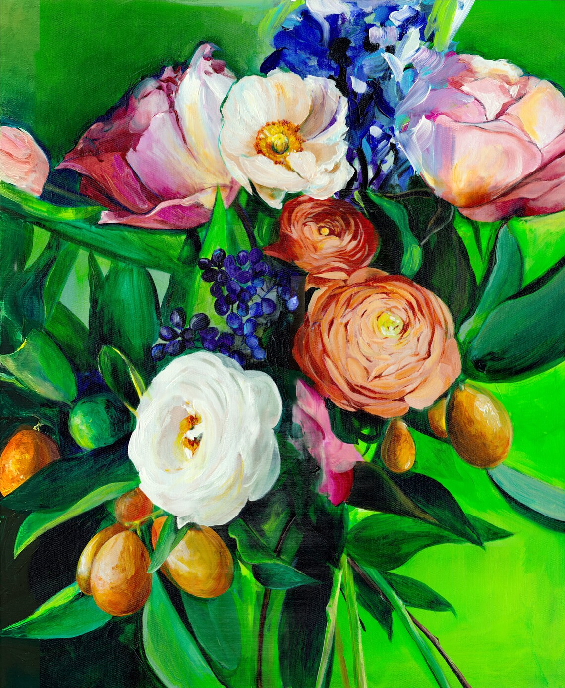 Green Floral Canvas Print Wall Art Home Decor Acrylic Etsy