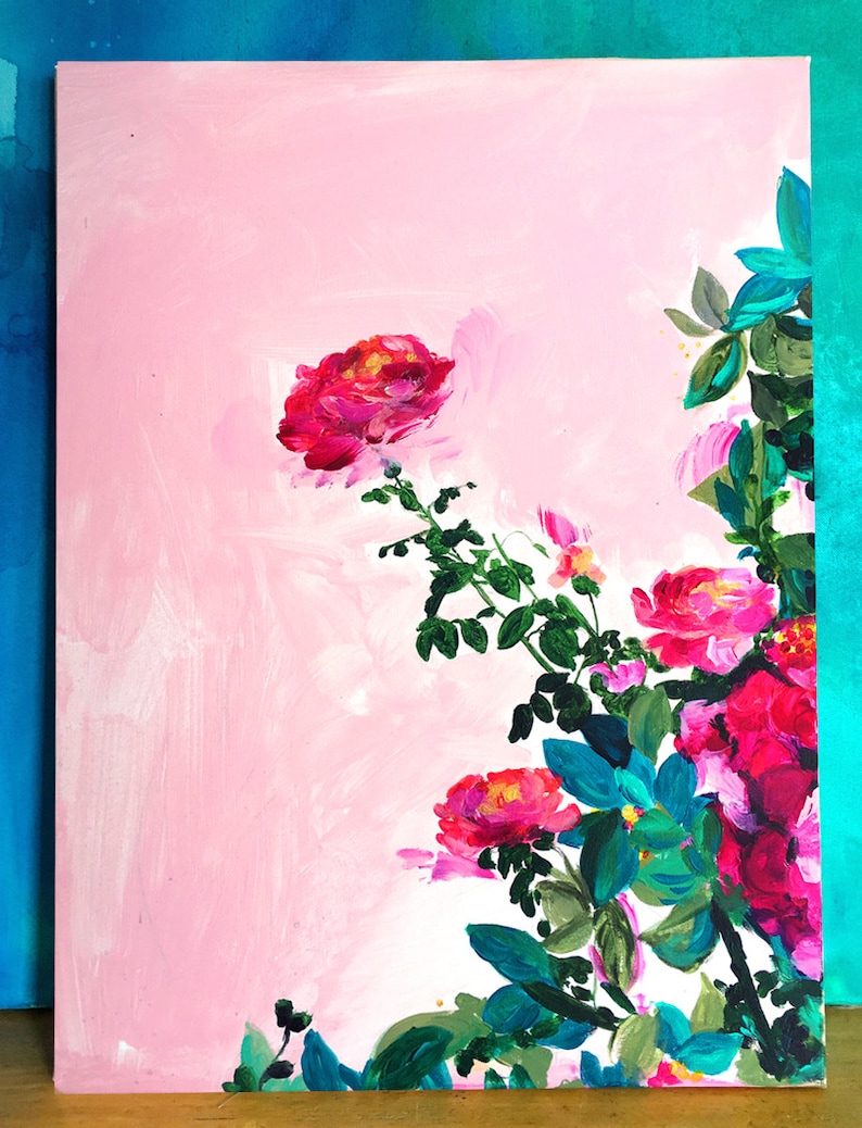 Rose Garden Canvas Print Large Wall Art Bright Home Decor Etsy