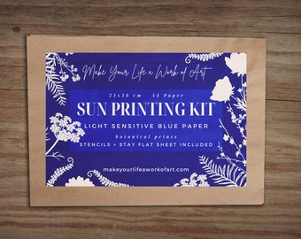 Sun Printing Kit - A4 Size Cyanotype Kit with Stencils and Stay Flat Sheet - Mother's Day Gift - DIY - Craft - Nature Lover - Gardener