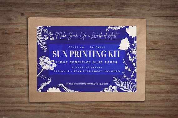 Sun Printing Kit - A4 Size Cyanotype Kit with Stencils and Stay Flat Sheet - Mother's Day Gift - DIY - Craft - Nature Lover - Gardener