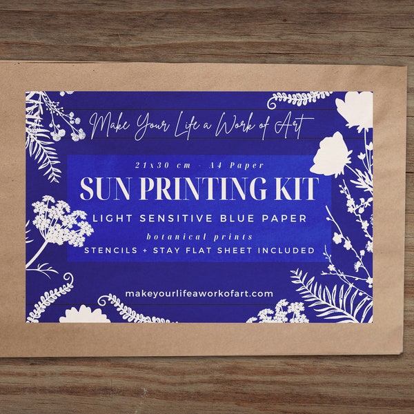 Sun Printing Kit - A4 Size Cyanotype Kit with Stencils and Stay Flat Sheet - Mother's Day Gift - DIY - Craft - Nature Lover - Gardener