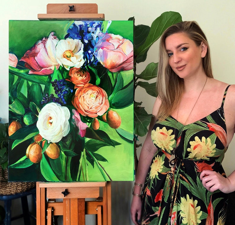 Green Floral Canvas Print Wall Art Home Decor Acrylic Etsy