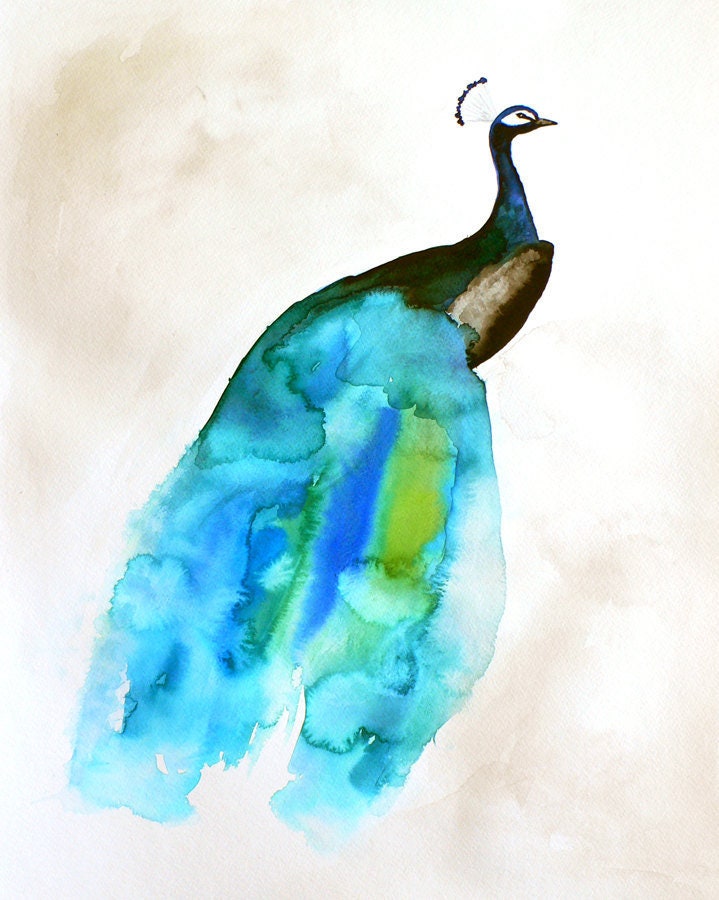 Peacock Painting Feather Bird Wall Art Watercolor Etsy