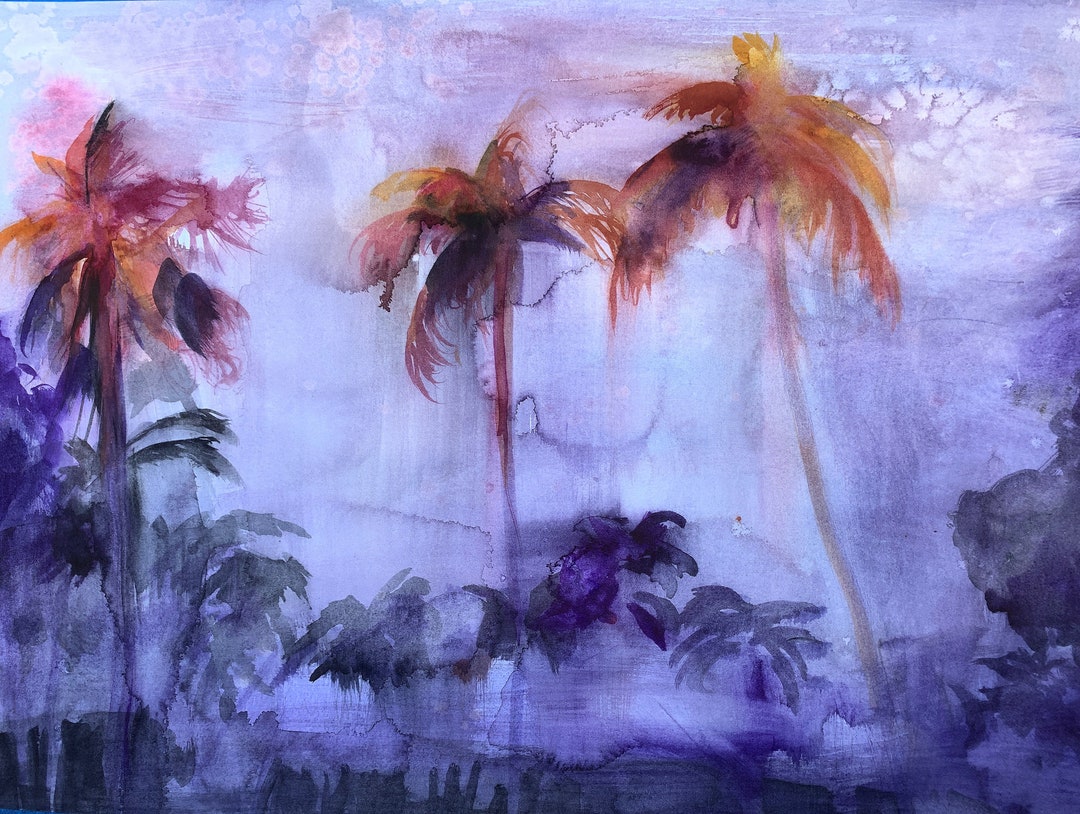 West Palm Beach Art Print Tropical Art Sunset Palm Trees Etsy