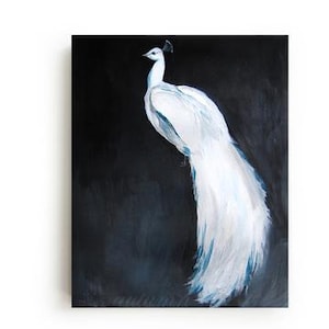 White Peacock Ii Canvas Print - Wall Art - Bird Home Decor - Acrylic Painting - Animals - Living Room - Gallery Wall - Gift For Mom