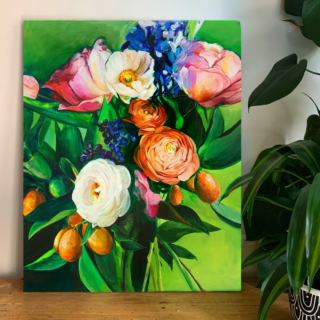 Green Floral Canvas Print Wall Art Home Decor Acrylic Etsy