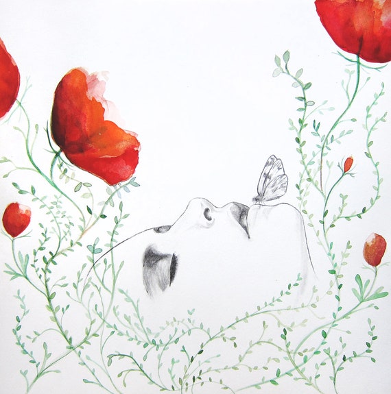 Poppies -  Watercolor Painting - Floral - Bohemian Illustration - Goddess Print - Home Decor - Divine Feminine - Oracle Deck Art - Spiritual
