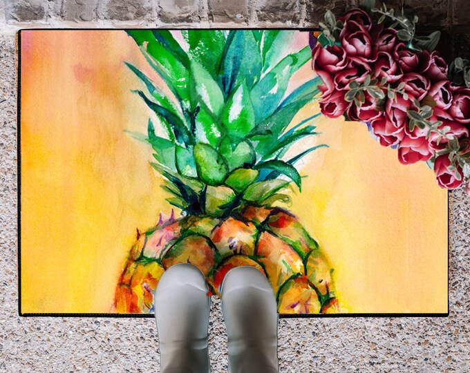 Pineapple Welcome Mat - Doormat - Housewarming Gift - Gardening - Tropical - Door Mat - Watercolor Painting - Southern - Hawaiian - Florida