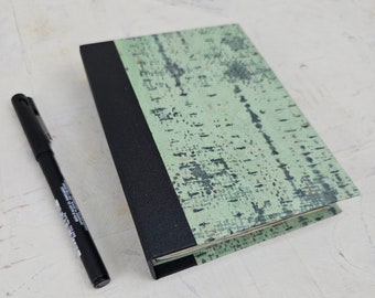 Small blank journal with dyed/altered pages- GREEN BURLAP cover - small notebook, diary, handmade blank book