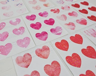 HEARTS- 60 Handmade Stickers, Mixed media labels, junk journal stickers, Valentines