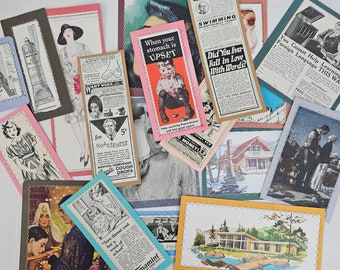 Journaling cards, junk journal tags, set of 20, vintage ads, Set B