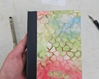 Small blank journal with dyed/altered pages- WATERMELON WATERCOLOR cover - small notebook, diary, handmade blank book