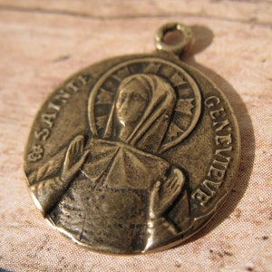 Saint Genevieve of Paris Solid Bronze Medal Catholic Medals French Religious Charms Pendants Religious Jewelry