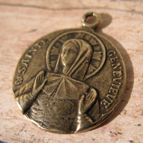 Saint Genevieve of Paris Solid Bronze Medal Catholic Medals French Religious Charms Pendants Religious Jewelry