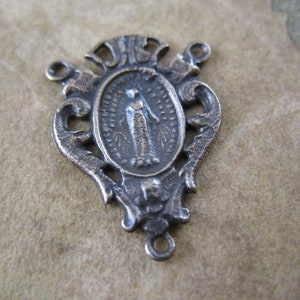 White Bronze Miraculous Medal Rosary Center Connector Rosary Parts Religious Catholic Jewelry Supplies Rosary Making Supplies