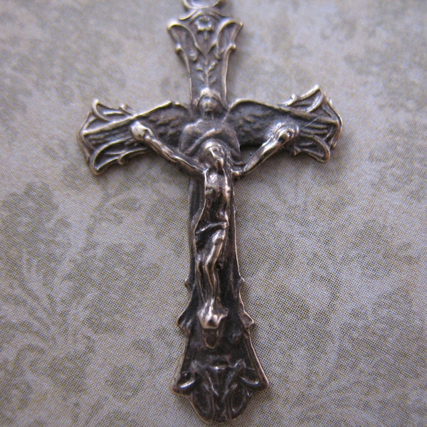 Small Angel Crucifix Solid Bronze Rosary Parts Religious Charms Angel Catholic Pendant Religious Jewelry Faith Angel Pendant