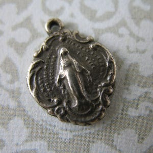 Tiny Miraculous Medal Charm White Bronze Religious Charms Catholic Pendants Rosary Parts Religious Jewelry Rosary Parts