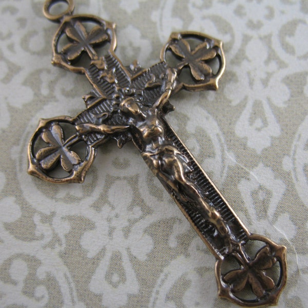 Shamrock Crucifix Solid Bronze Rosary Parts Irish Crucifix Rosary Supplies Religious Charms Catholic Jewelry Religious Jewelry