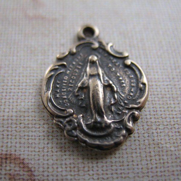 Tiny Miraculous Medal Solid Bronze Religious Charms Catholic Jewelry Supplies Pendants Rosary Making Supplies Religious Jewelry