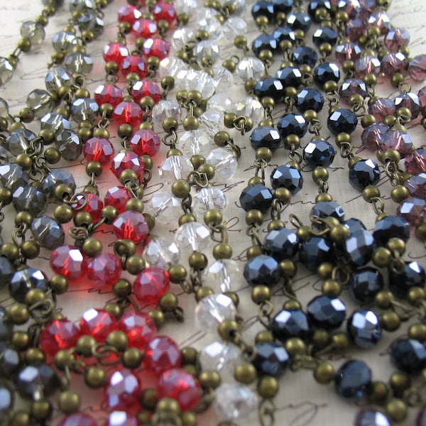 Choice of Color 39 Inch Beaded Glass Chain Supplies Unfinished Brass Chains Rosary Supples 8mm Glass Beads Rosary Chains