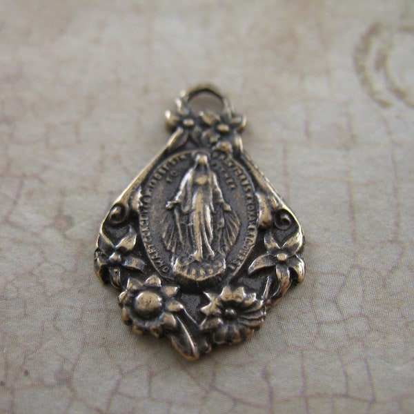 Solid Bronze Miraculous Medal Catholic Pendant Religious Charms Blessed Mother Catholic Jewelry Religious Charms Rosary Parts