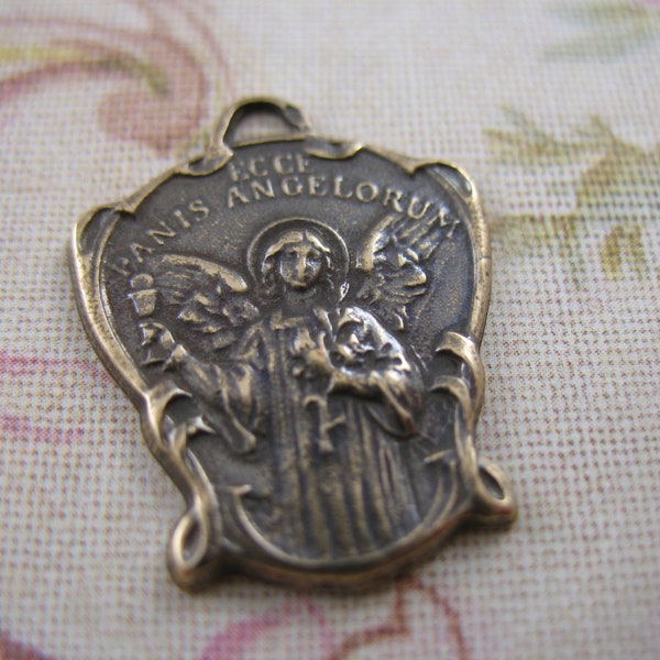 Solid Bronze Angel Religious Medal Religious Charms Catholic Jewelry Bronze Rosary Supplies Religious Jewelry Catholic Medals