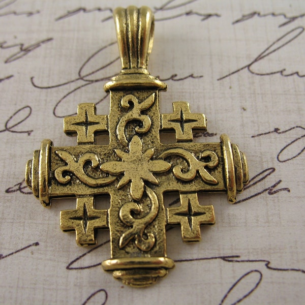 Gold Plated Jerusalem Cross Religious Jewelry Supplies Christian Jewelry Rosary Parts Pendants Charms
