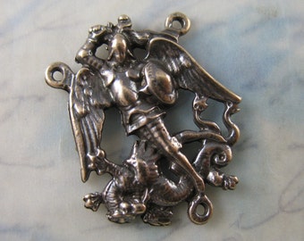 Saint Michael Center Connector Solid Bronze Rosary Parts Catholic Jewelry Solid Bronze Findings Catholic Jewelry Religious Jewelry