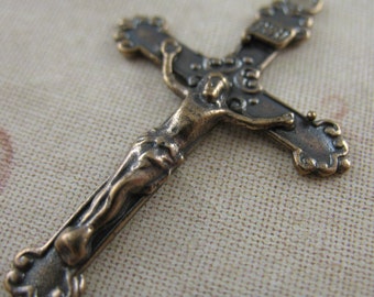 Inscribed Crucifix Solid Bronze Rosary Parts Religious Charms Pendants Catholic Jewelry Bronze Pendants Religious Jewelry