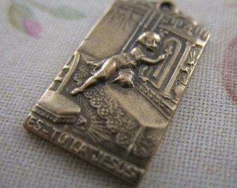Solid Bronze Jesus Are You There Pendant Religious Charms Findings