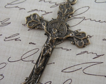 Solid Bronze Crucifix Rosary Parts Religious Charms Catholic Medals Pendants Rosary Making Supplies Religious Jewelry Catholic Pendants