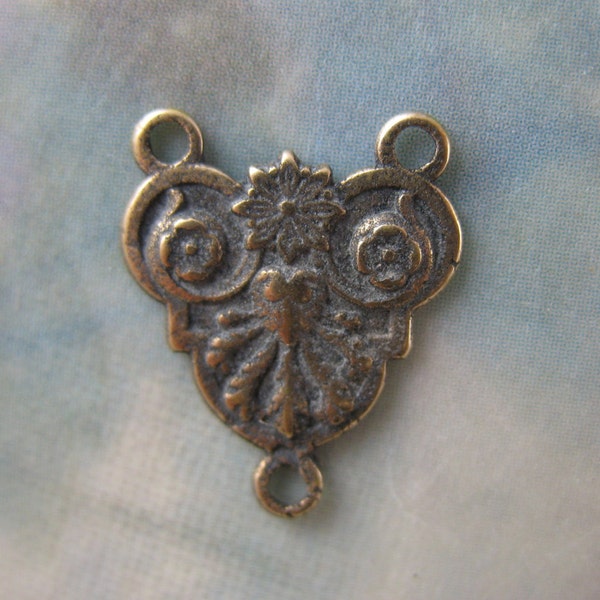 Small Sacred Heart Solid Bronze Center Connector Rosary Parts Catholic Jewelry Religious Jewelry Rosary Making Supplies