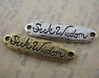 SALE! Inspirational Links Seek Wisdom Bronze and Silver Connectors Inspirational Jewelry Links Findings