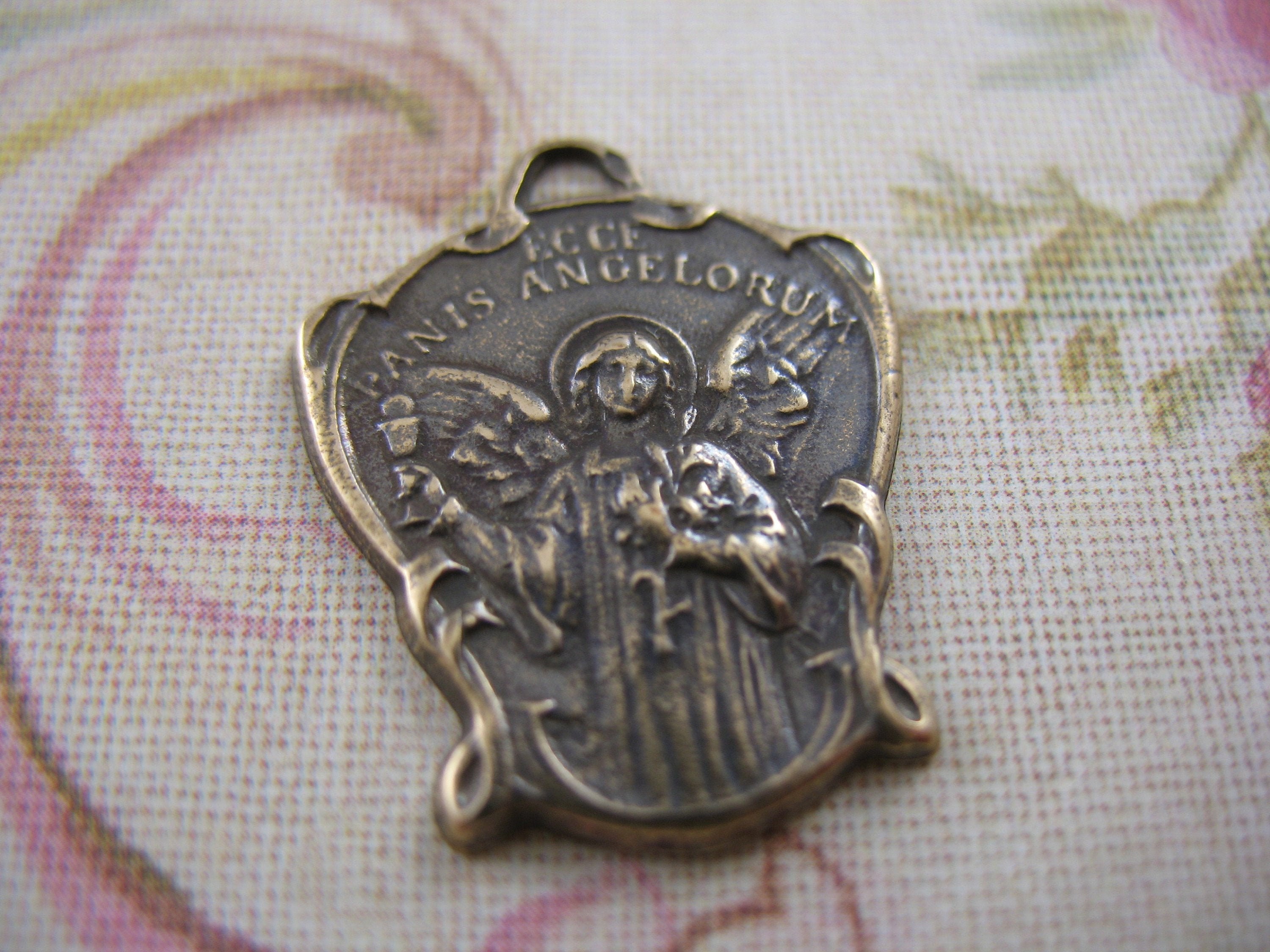 Solid Bronze Angel Religious Medal Religious Charms Pure Etsy